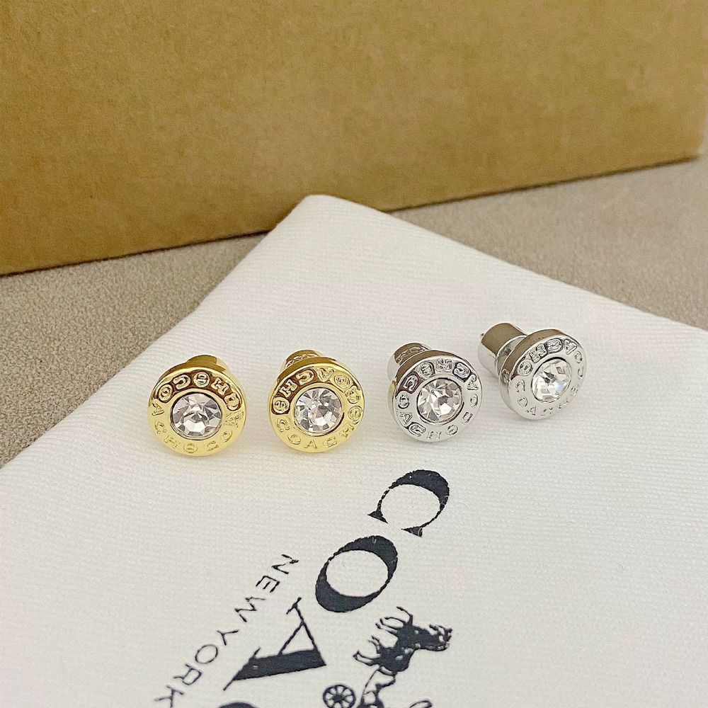 Coach Cool Small Round Gold Diamond Earrings